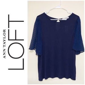 LOFT NWT Navy Flutter Sleeve Blouse M
